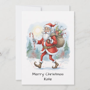 Tarjeta Festiva Vintage Lindo Santa Claus No Fotorrealista