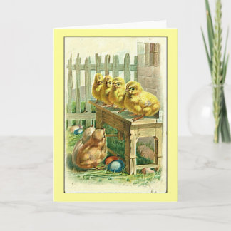 Tarjeta Festiva Vintage Little Chicks Easter Grey