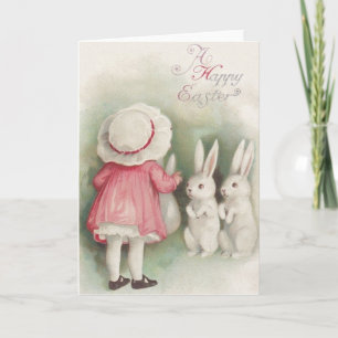 Tarjeta Festiva Vintage Little Girl And Easter Bunnies Easter Card