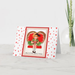 Tarjeta Festiva Vintage Little Girl El día de San Valentín