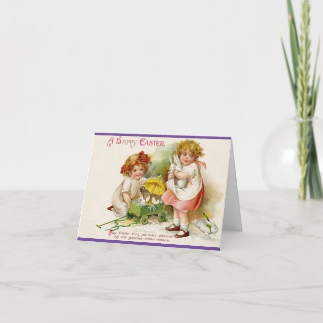 Tarjeta Festiva Vintage Little Girls Easter Holiday Card (Anverso)