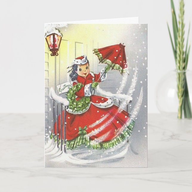 Tarjeta Festiva Vintage Little Miss Navidades (Anverso)