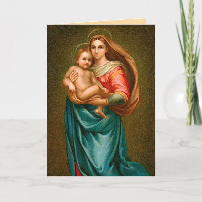 Tarjeta Festiva Vintage Madonna y niño (Anverso)
