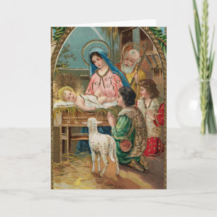 Tarjeta Festiva Vintage Manger Scene With Children