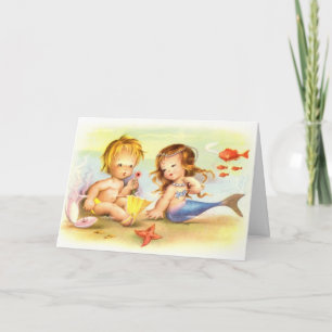Tarjeta Festiva Vintage Mermaid 'Tu sirvienta para mí' valentina