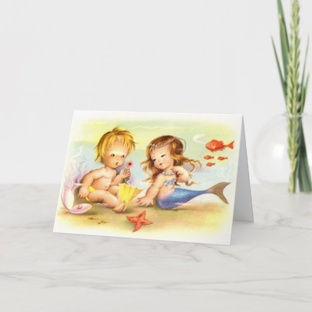 Tarjeta Festiva Vintage Mermaid 'Tu sirvienta para mí' valentina (Anverso)