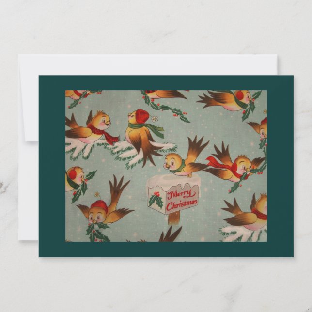 Tarjeta Festiva Vintage Merry Christmas Birds (Anverso)