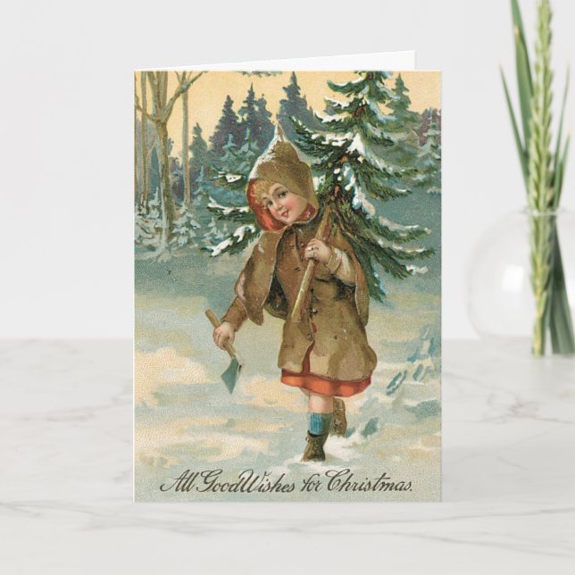 Tarjeta Festiva Vintage Merry Christmas Card (Anverso)