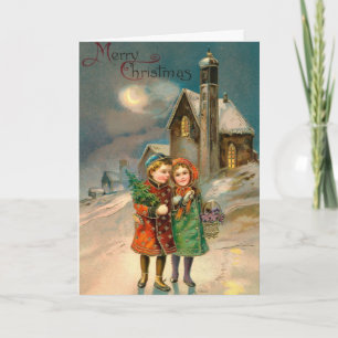 Tarjeta Festiva Vintage Merry Christmas Card