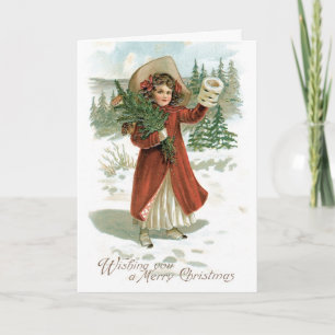 Tarjeta Festiva Vintage Merry Christmas Card