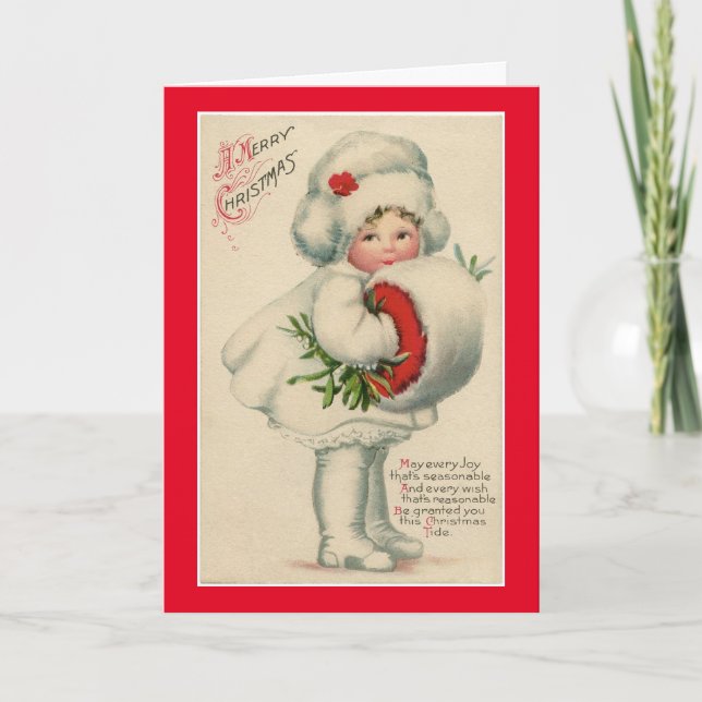 Tarjeta Festiva Vintage Merry Christmas Chica (Anverso)