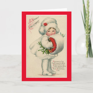 Tarjeta Festiva Vintage Merry Christmas Chica