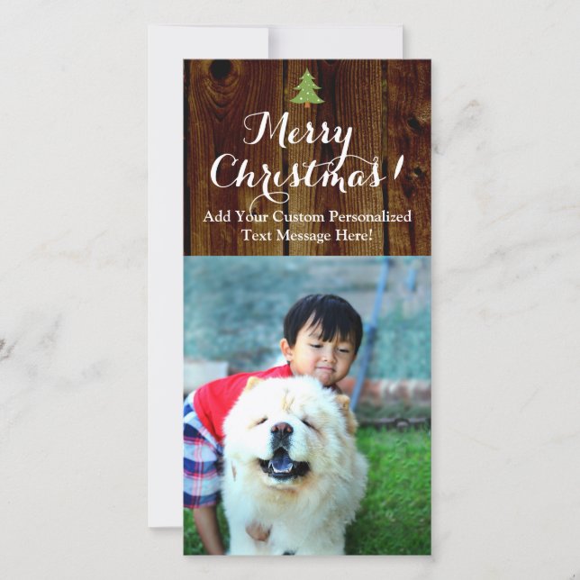 Tarjeta Festiva Vintage Merry Christmas Country Planks Vertical (Anverso)