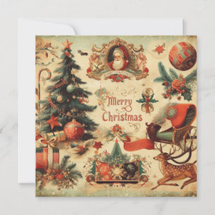 Tarjeta Festiva Vintage Merry Christmas Ephemera Card