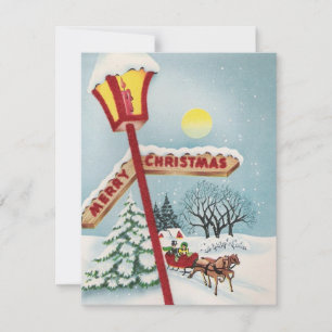 Tarjeta Festiva Vintage Merry Christmas Horse Sleigh