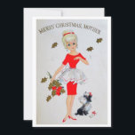 Tarjeta Festiva Vintage Merry Christmas Mother<br><div class="desc">Cute Retro Chica Vintage,  Tarjeta de Navidad Madre Madre.</div>