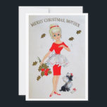 Tarjeta Festiva Vintage Merry Christmas Mother<br><div class="desc">Cute Retro Chica Vintage,  Tarjeta de Navidad Madre Madre.</div>