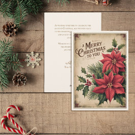 Tarjeta Festiva Vintage Merry Christmas Red Poinsettia