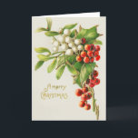 Tarjeta Festiva Vintage Merry Christmas Red & White Holly Berries<br><div class="desc">Vintage Feliz Navidad Red & White Holly Berries Tarjeta de vacaciones.</div>