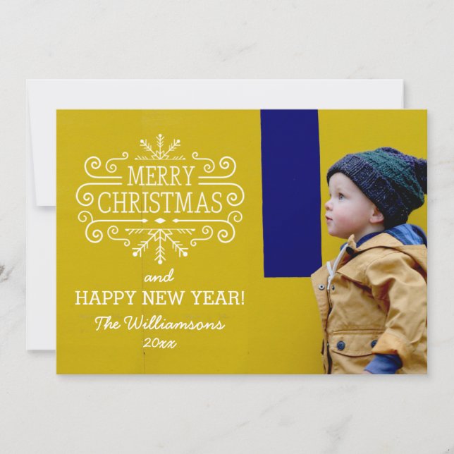 Tarjeta Festiva Vintage Merry Christmas Snowflake Holiday Photo (Anverso)