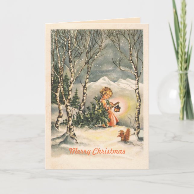 Tarjeta Festiva Vintage Merry Christmas Vintage (Anverso)