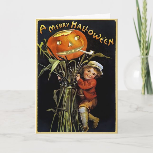 Tarjeta Festiva Vintage Merry Halloween (Anverso)