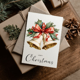 Tarjeta Festiva Vintage Minimalist Merry Christmas Bells