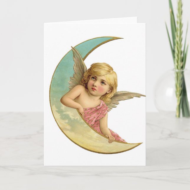 Tarjeta Festiva Vintage Moon Angel (Anverso)