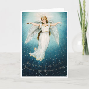 Tarjeta Festiva Vintage - Navidades Angel - Amor, Alegría, Paz,