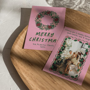 Tarjeta Festiva Vintage Navidades de guirnaldas de color verde ros