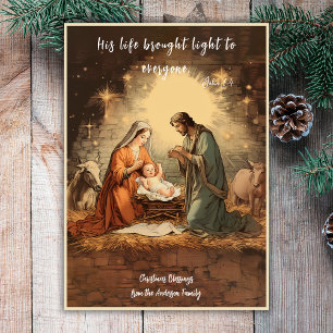 Tarjeta Festiva Vintage Navidades religiosos Natividad Familia Hol