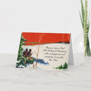Tarjeta Festiva Vintage Navidades rojos victorianos en vacaciones