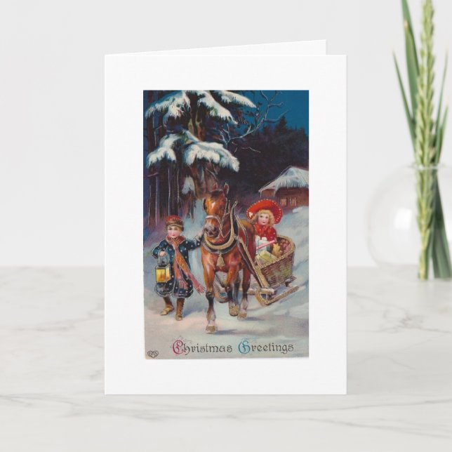Tarjeta Festiva Vintage - Navidades Sleigh Ride (Anverso)