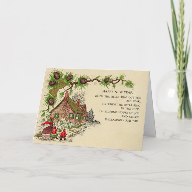 Tarjeta Festiva Vintage New Year Poetry Holiday Card (Anverso)