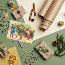 Tarjeta Festiva Vintage Old Christmas Tree Children Holiday Card