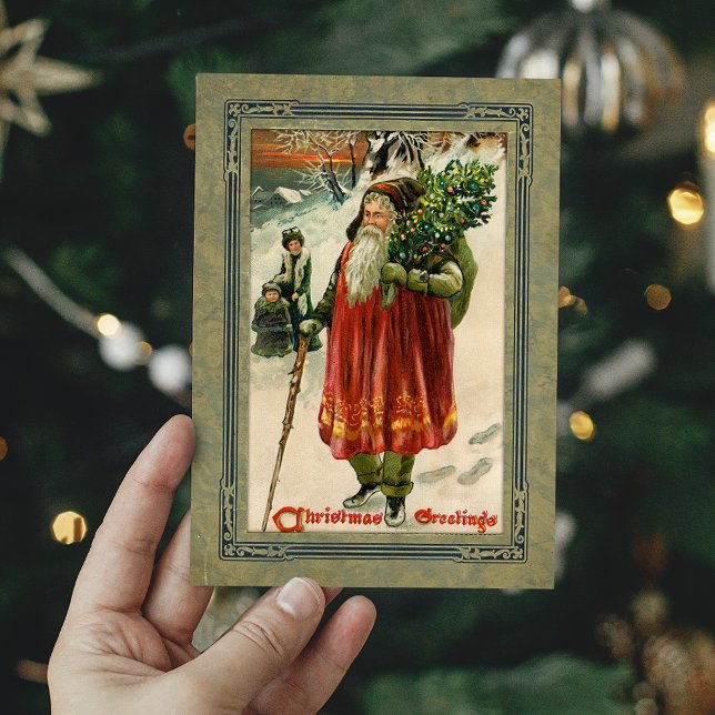 Tarjeta Festiva Vintage Old Father Christmas in Snow (Subido por el creador)