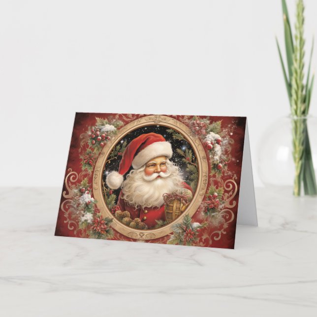 Tarjeta Festiva Vintage Ornate Santa Claus Christmas (Anverso)