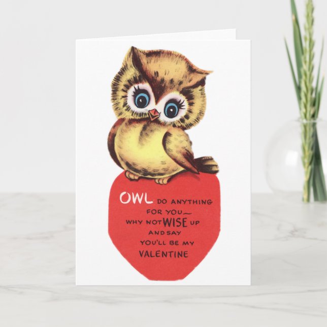 Tarjeta Festiva Vintage Owl Valentine (Anverso)
