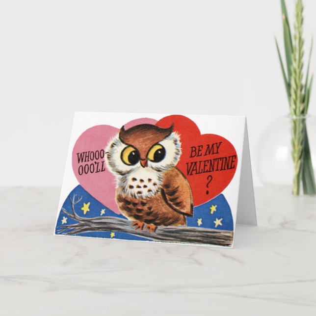 Tarjeta Festiva Vintage Owl Valentine (Anverso)