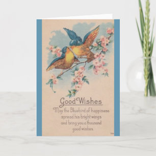 Tarjeta Festiva Vintage - Pájaro azul de felicidad y buenos deseos