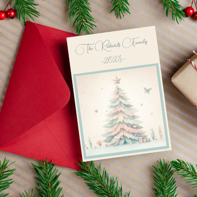 Tarjeta Festiva Vintage pale Merry Christmas Personalizado (Vintage pale Merry Christmas personalized greeting Card)