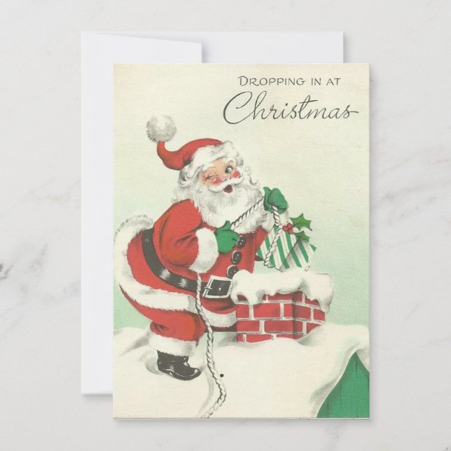 Tarjeta Festiva Vintage Papá Noel cae (Anverso)