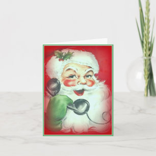 Tarjeta Festiva Vintage Papá Noel con el teléfono - imagen del