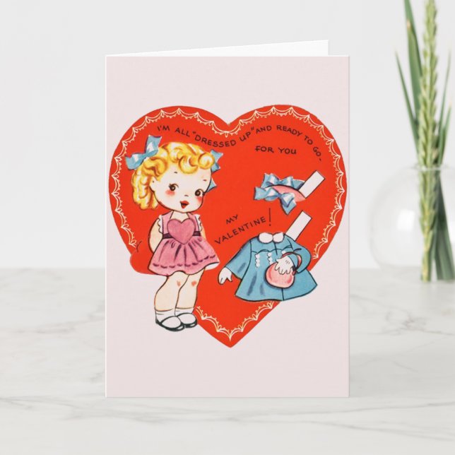 Tarjeta Festiva Vintage Paper Doll Valentine Greeting Card (Anverso)