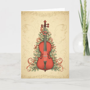 Tarjeta Festiva Vintage Parchment Navidades Música y Cello