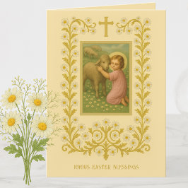 Tarjeta Festiva Vintage Pascua Bendición religiosa Fiesta de Oraci