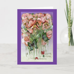 Tarjeta Festiva Vintage Pascua de los guisantes de olor y de las