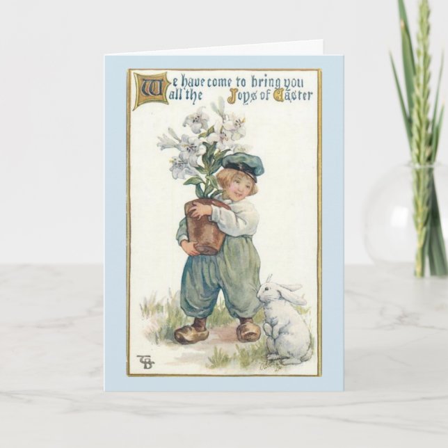 Tarjeta Festiva Vintage Pascua - pequeño muchacho holandés y (Anverso)