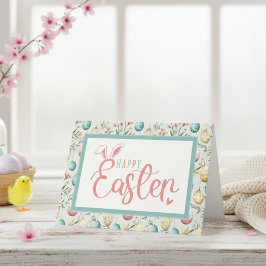 Tarjeta Festiva Vintage Pastel Easter Eggs Feliz Easter Bunny Ears