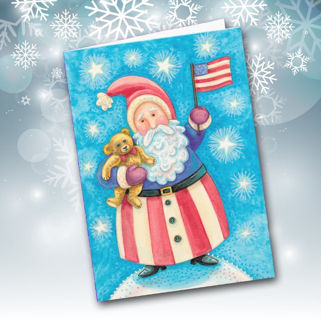 Tarjeta Festiva Vintage Patriotic USA Santa (Subido por el creador)